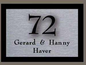 Rvs naamplaat met perspex huisnummer. Afmeting 17 x 12 cm